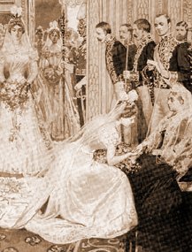 Debutante being presented to Queen Victoria