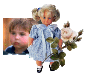 Collage of young boy, white rose and doll (30137 bytes)