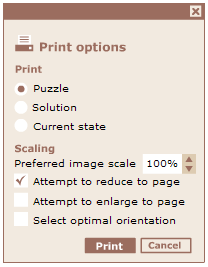 Print options dialog box